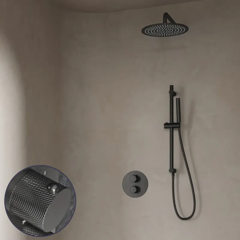 Populair Saniclear Iron Curved inbouw regendouche rond met 30cm hoofddouche, muurarm en glijstang verouderd ijzer - gunmetal