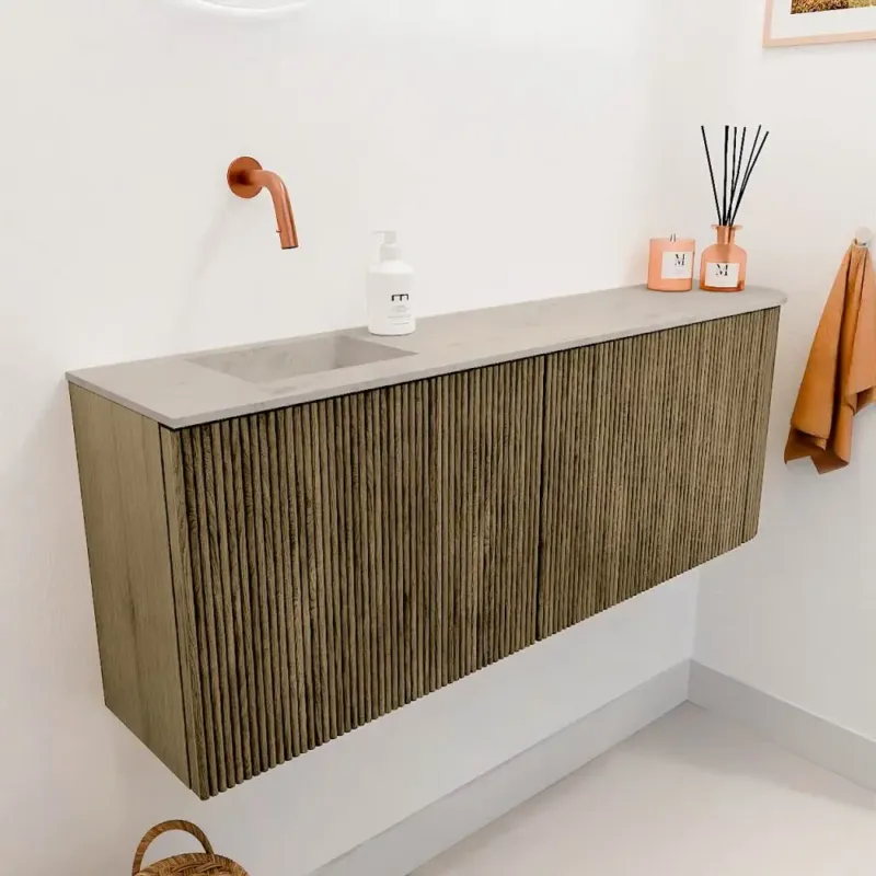 Beperkt Aanbod Mondiaz Joya DLux 110cm toiletmeubel ronding rechts dusk met wastafel faye links zonder kraangat opalo