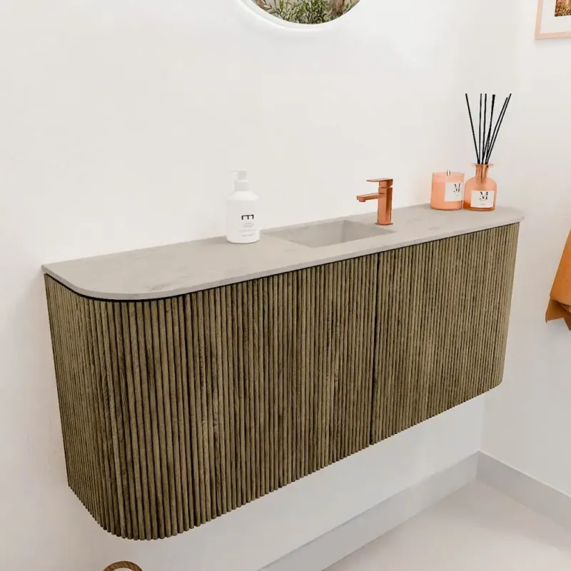 Mondiaz Joya DLux 105cm toiletmeubel ronding links/rechts dusk met wastafel faye midden 1 kraangat opalo Seizoensaanbieding