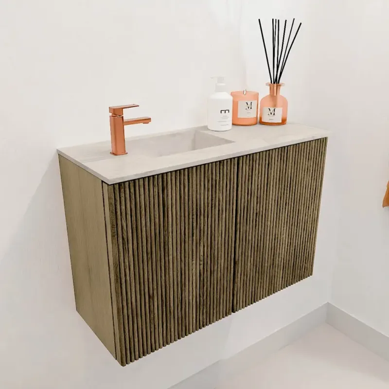 Lage Kosten Mondiaz Joya DLux 60cm toiletmeubel dusk met wastafel faye links 1 kraangat ostra