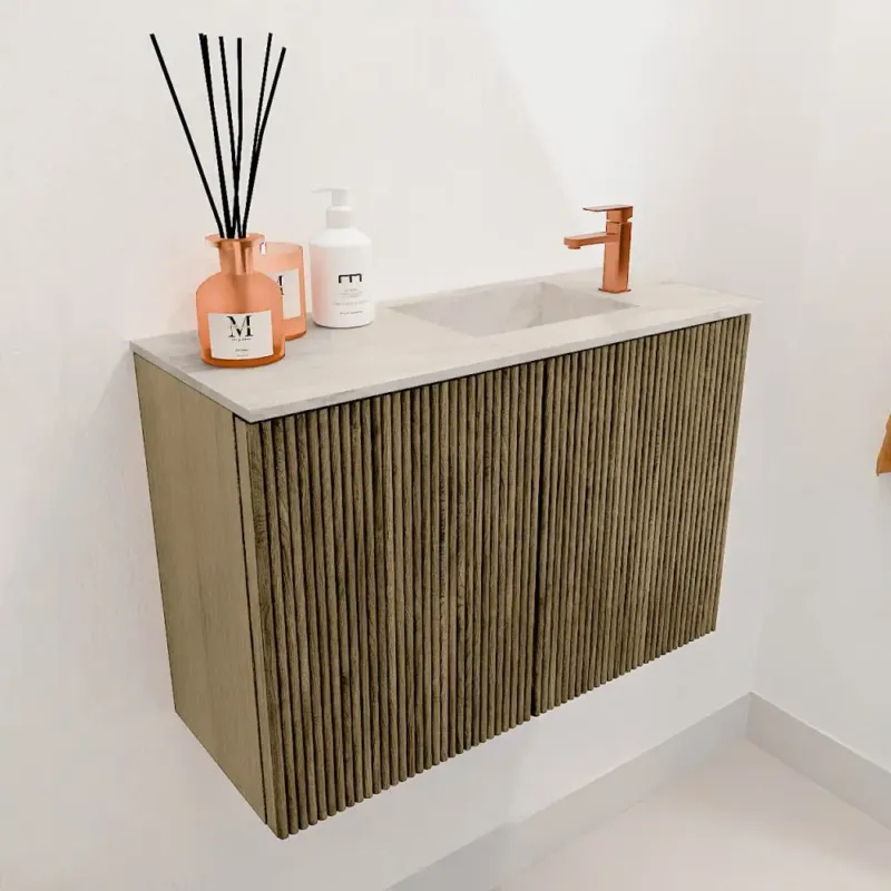Mondiaz Joya DLux 60cm toiletmeubel dusk met wastafel faye rechts 1 kraangat ostra Koopje