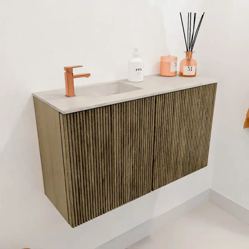 Mondiaz Joya DLux 70cm toiletmeubel dusk met wastafel faye links 1 kraangat ostra Must-Have