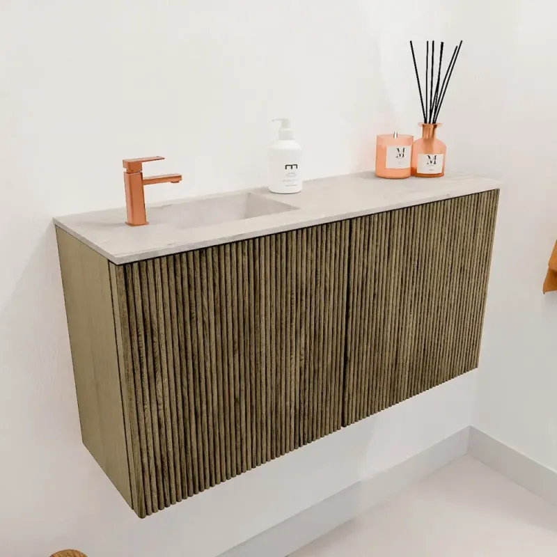 Weekendaanbieding Mondiaz Joya DLux 80cm toiletmeubel dusk met wastafel faye links 1 kraangat ostra