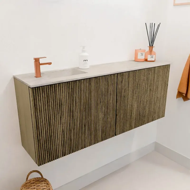 Weekendaanbieding Mondiaz Joya DLux 100cm toiletmeubel dusk met wastafel faye links 1 kraangat ostra