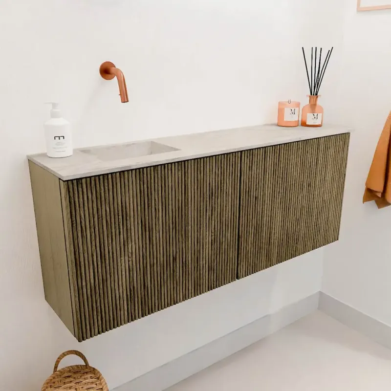 Merkproduct Mondiaz Joya DLux 100cm toiletmeubel dusk met wastafel faye links zonder kraangat ostra