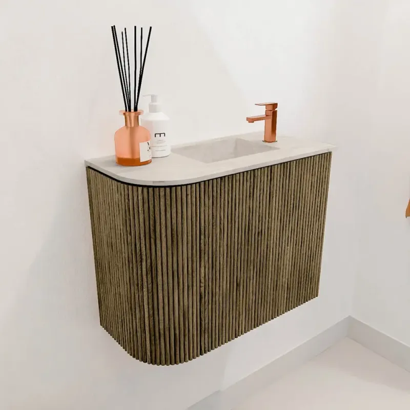 Mondiaz Joya DLux 50cm toiletmeubel ronding links dusk met wastafel faye rechts 1 kraangat ostra Hete Deal