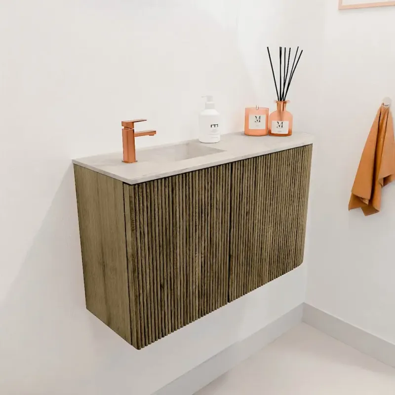 Mondiaz Joya DLux 70cm toiletmeubel ronding rechts dusk met wastafel faye links 1 kraangat ostra Veilige Betaling