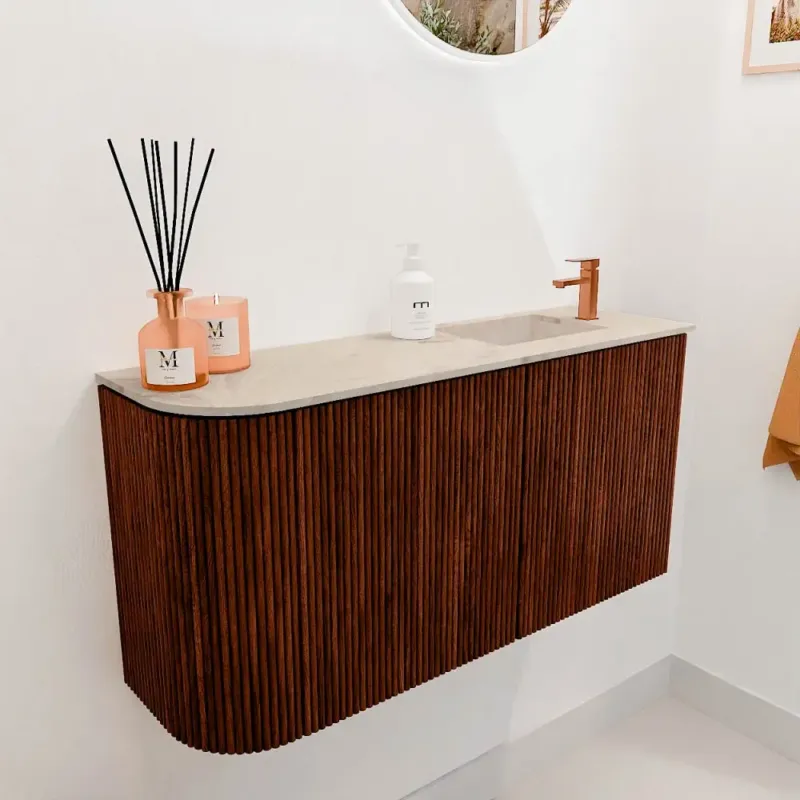 Hete Deal Mondiaz Joya DLux 80cm toiletmeubel ronding links ruby met wastafel faye rechts 1 kraangat frappe