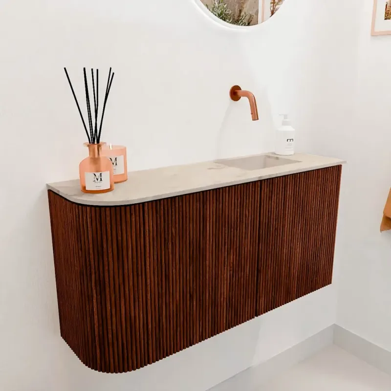 Mondiaz Joya DLux 80cm toiletmeubel ronding links ruby met wastafel faye rechts zonder kraangat frappe Actieprijs