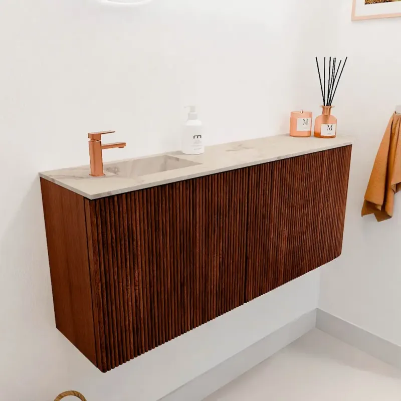 Mondiaz Joya DLux 100cm toiletmeubel ronding rechts ruby met wastafel faye links 1 kraangat frappe Weekendaanbieding