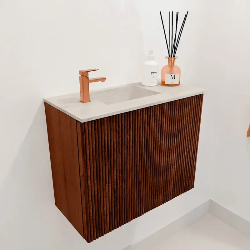 Mondiaz Joya DLux 50cm toiletmeubel ruby met wastafel faye links 1 kraangat ostra Beperkte Voorraad