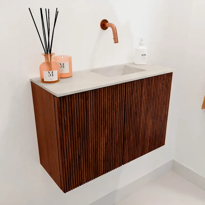 Mondiaz Joya DLux 60cm toiletmeubel ruby met wastafel faye rechts zonder kraangat ostra Voordeelprijs
