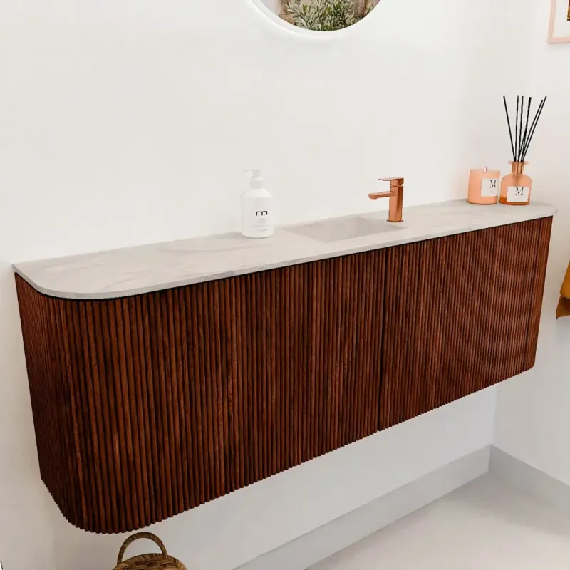 Mondiaz Joya DLux 125cm toiletmeubel ronding links/rechts ruby met wastafel faye midden 1 kraangat ostra Hete Deal