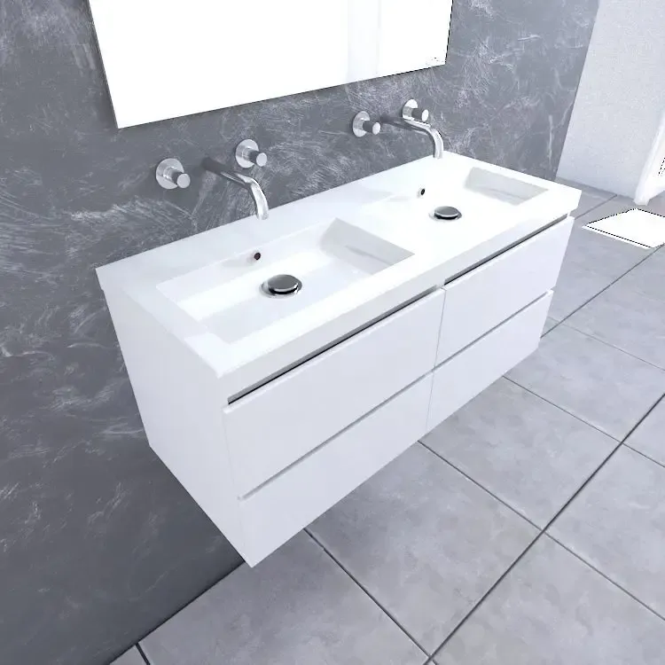 Bestel Nu Mueller Combo wastafelmeubel 120cm hoogglans wit 0 kraangaten