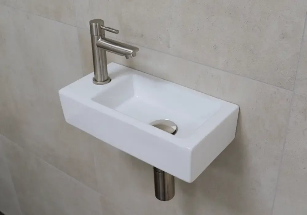 Laatste Kans Mueller Mini Rhea 36x18x9 fonteinset met RVS kraan links