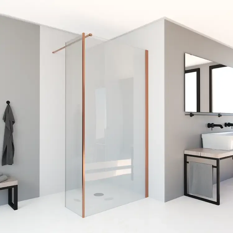 Mueller Slimline zijwand 40x200cm 8mm anti-kalk geborsteld brons Nieuw