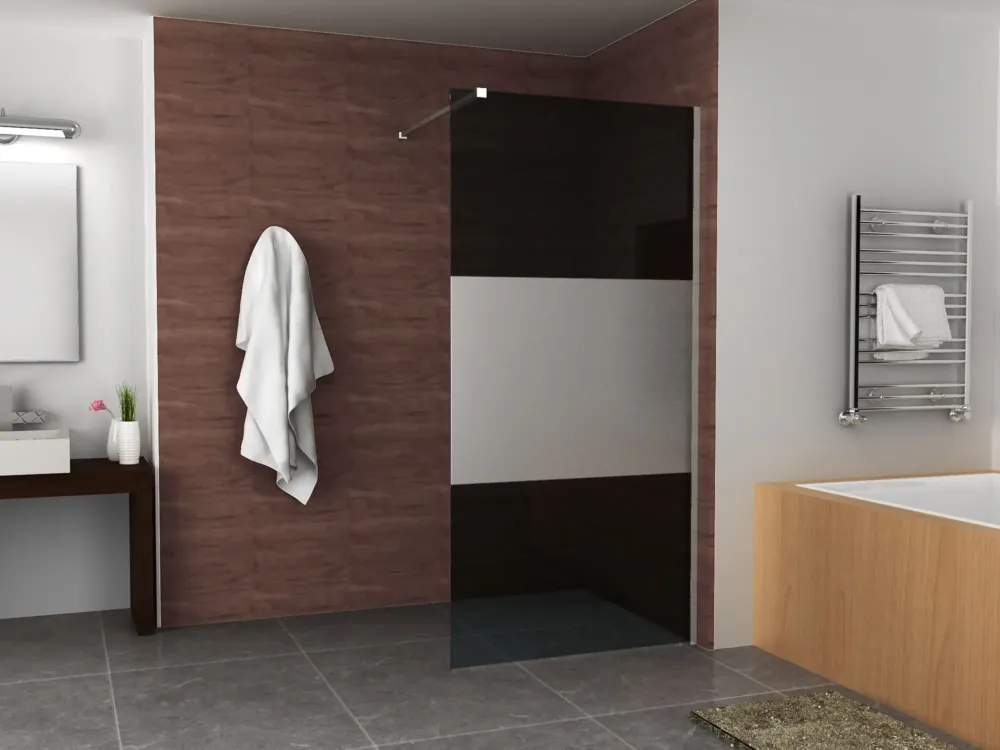 Korting Mueller Slimline 120cm douchewand rookglas met schaamband 8mm NANO glas