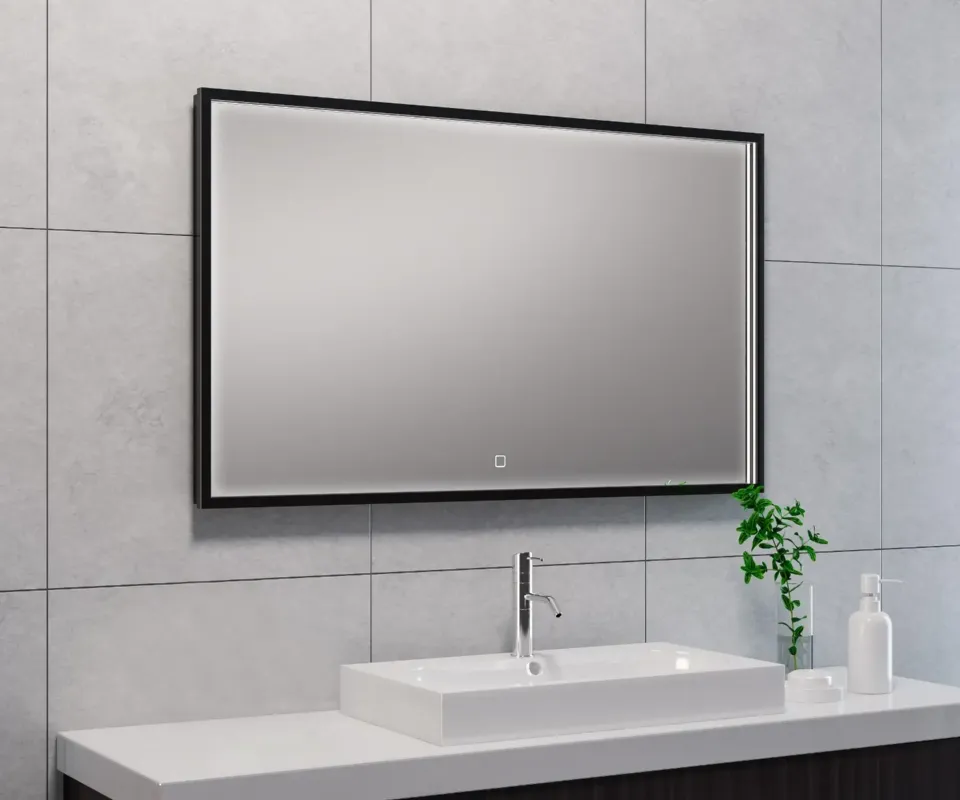 Mueller Square LED spiegel 100x60cm mat zwart met spiegelverwarming Beperkte Voorraad