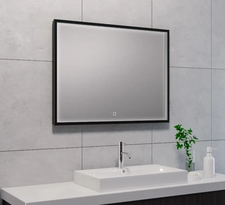 Mueller Square LED spiegel 80x60cm mat zwart met spiegelverwarming Hete Deal