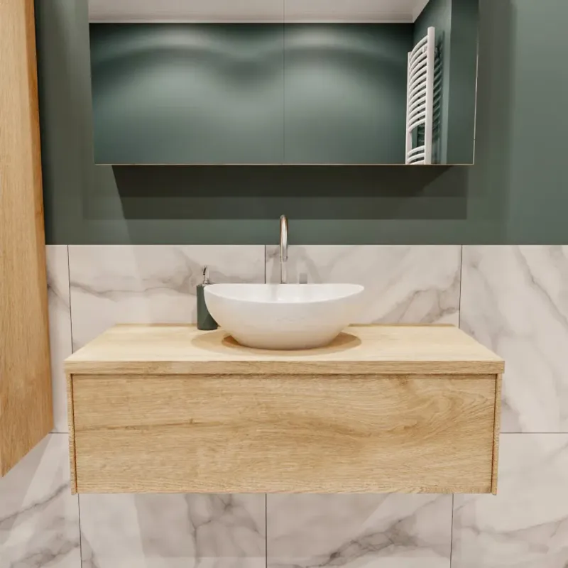 Zaro Lush badmeubel 100cm washed oak met 1 lade met ovale waskom midden met kraangat Koopje
