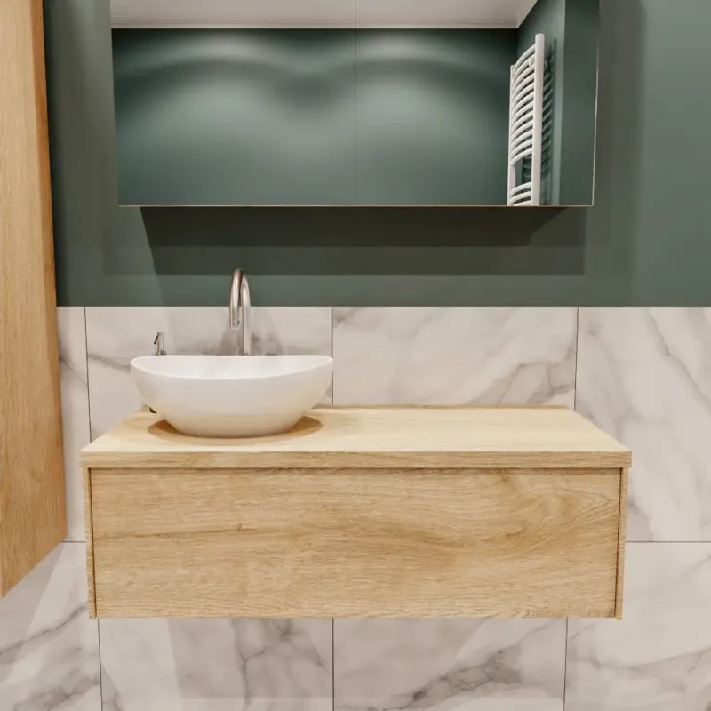 Exclusieve Aanbieding Zaro Lush badmeubel 100cm washed oak met 1 lade met ovale waskom links met kraangat