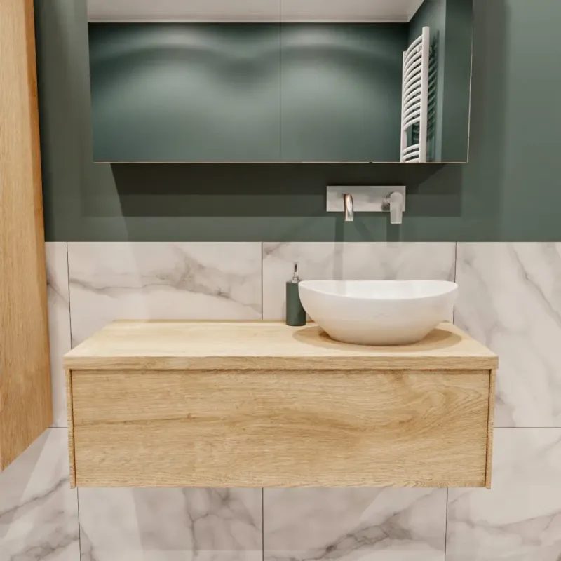 Zaro Lush badmeubel 100cm washed oak met 1 lade met ovale waskom rechts zonder kraangat Meest Verkocht
