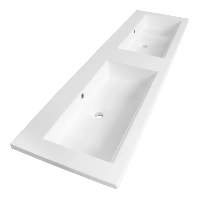 Uitverkoop Brauer Solar Slim dubbele wastafel mineraalmarmer 160cm zonder kraangaten wit glans