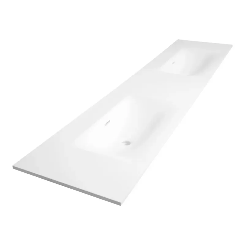 Brauer Glacier dubbele wastafel fine stone 200cm zonder kraangaten wit mat Hete Deal