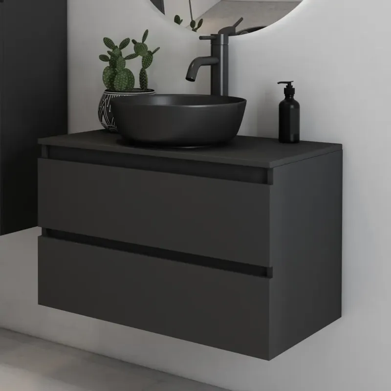Lage Kosten Fontana Proma badkamermeubel 80cm zonder kom zwart mat