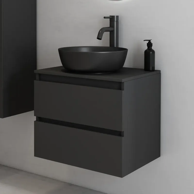 Beperkte Voorraad Fontana Proma badmeubel 60cm met zwarte waskom zwart mat