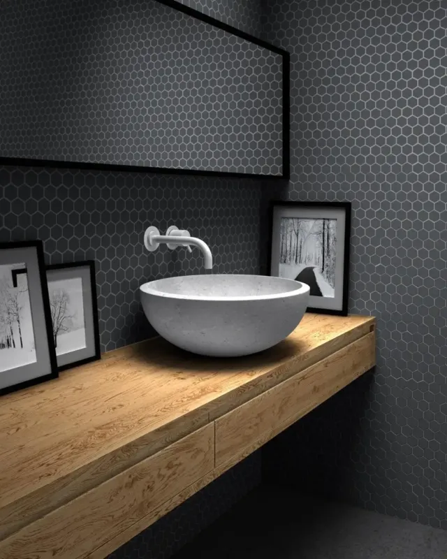 By Goof hexagon mozaïek donkergrijs 30x30 Goedkoop