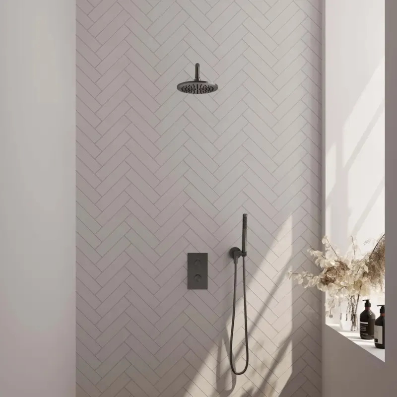 Must-Have Brauer Gunmetal Edition complete inbouw regendouche met staafhanddouche, gebogen wandarm en hoofddouche 20cm set 27 gunmetal geborsteld PVD