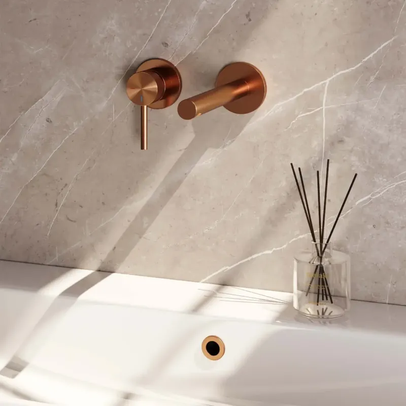 Koopje Brauer Copper Edition ColdStart wastafelkraan inbouw rechte uitloop en rozetten model A2 koper geborsteld PVD