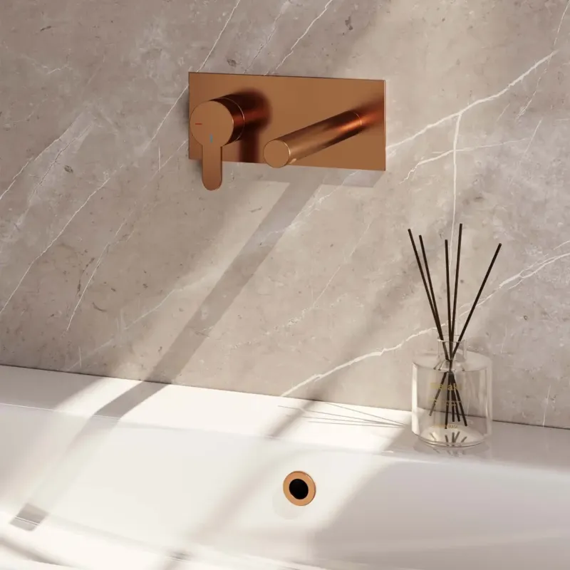 Alleen Vandaag Brauer Copper Edition ColdStart wastafelkraan inbouw rechte uitloop met achterplaat model D2 koper geborsteld PVD
