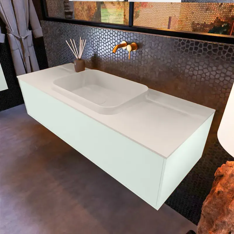 Mondiaz Erin 120cm badmeubel Greey met 1 lade en beige wastafel midden zonder kraangaten Lage Kosten