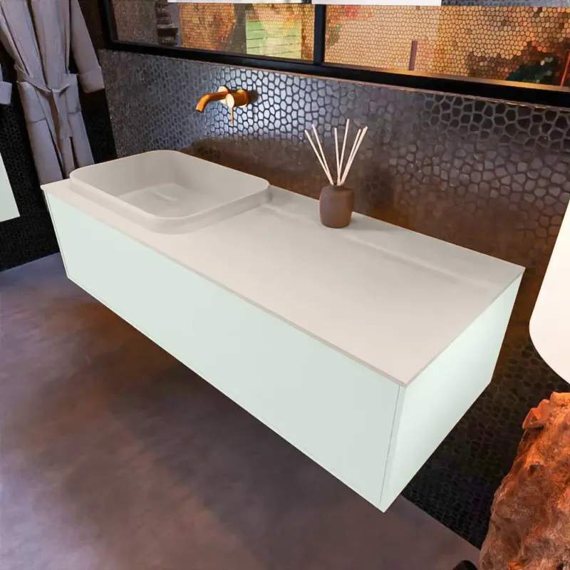 Beperkte Voorraad Mondiaz Erin 120cm badmeubel Greey met 1 lade en beige wastafel links zonder kraangaten