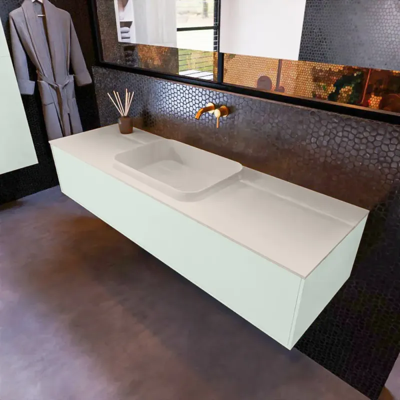 Nieuw Mondiaz Erin 150cm badmeubel Greey met 1 lade en beige wastafel midden zonder kraangaten