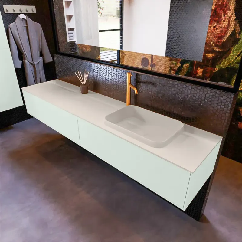 Mondiaz Erin 200cm badmeubel Greey met 2 lades en beige wastafel rechts 1 kraangat Koop Vandaag