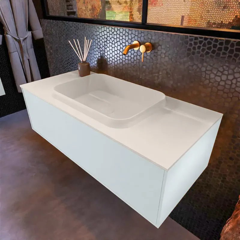 Mondiaz Erin 100cm badmeubel Clay met 1 lade en beige wastafel midden zonder kraangaten Goedkoop