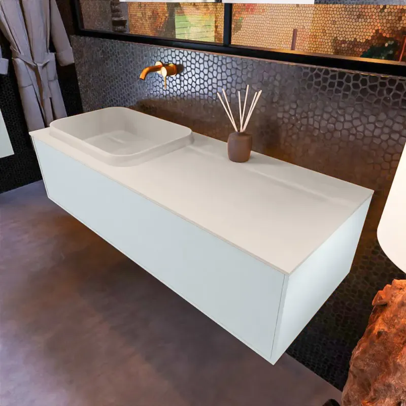 Mondiaz Erin 120cm badmeubel Clay met 1 lade en beige wastafel links zonder kraangaten Nieuw