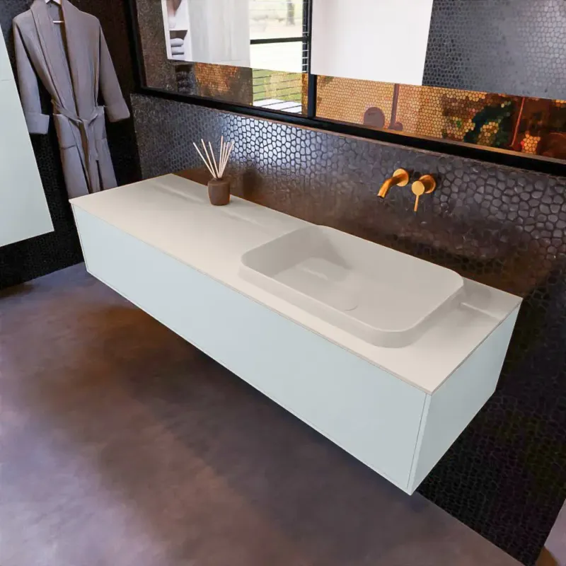 Favoriet Mondiaz Erin 150cm badmeubel Clay met 1 lade en beige wastafel rechts zonder kraangaten