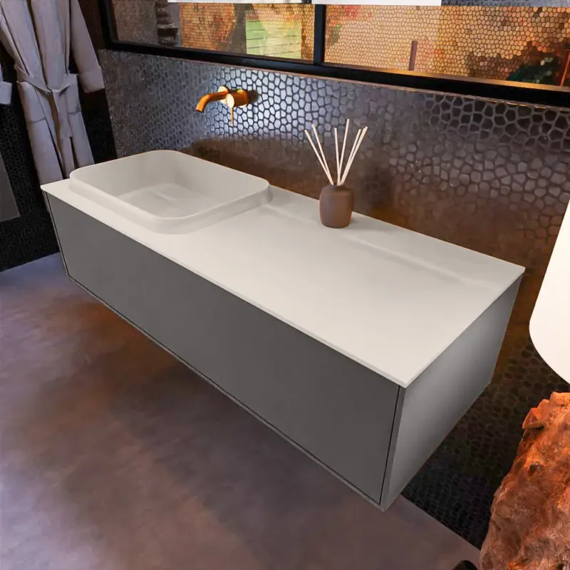 Mondiaz Erin 120cm badmeubel Dark Grey met 1 lade en beige wastafel links zonder kraangaten Speciale Aanbieding