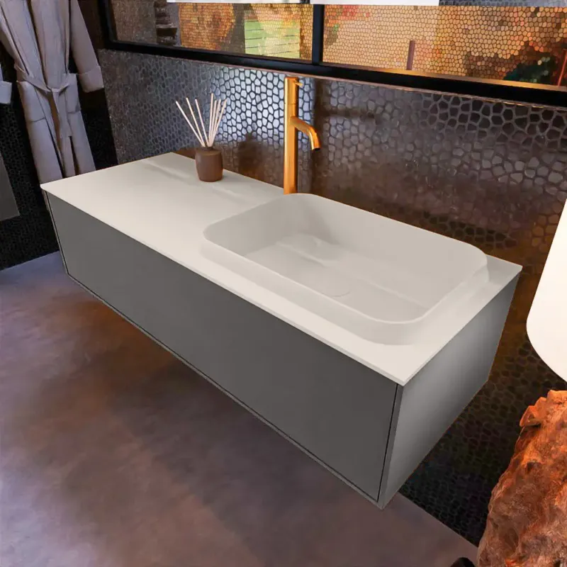 Beperkt Aanbod Mondiaz Erin 120cm badmeubel Dark Grey met 1 lade en beige wastafel rechts 1 kraangat