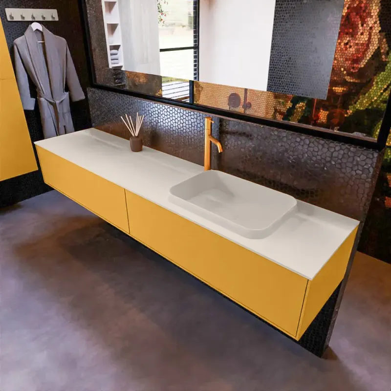 Mondiaz Erin 200cm badmeubel Ocher met 2 lades en beige wastafel rechts 1 kraangat Beste Prijs