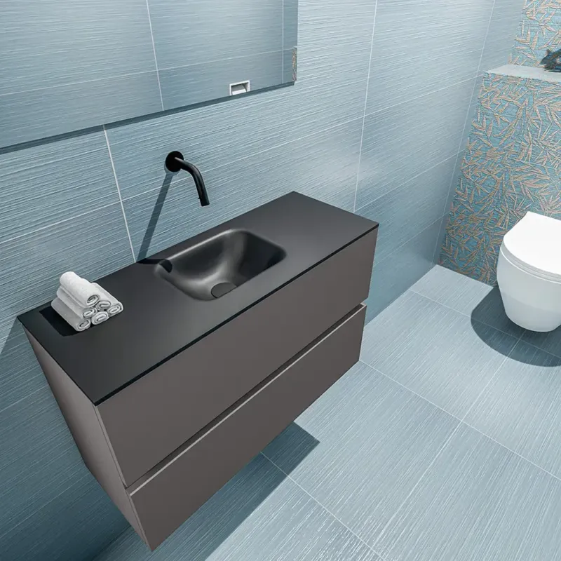 Lage Prijs Mondiaz Ada 80cm toiletmeubel dark grey met wastafel urban midden zonder kraangat