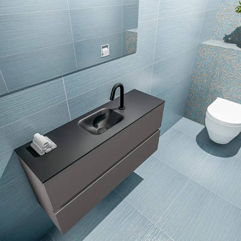 Mondiaz Ada 100cm toiletmeubel dark grey met wastafel urban midden 1 kraangat Lage Prijs
