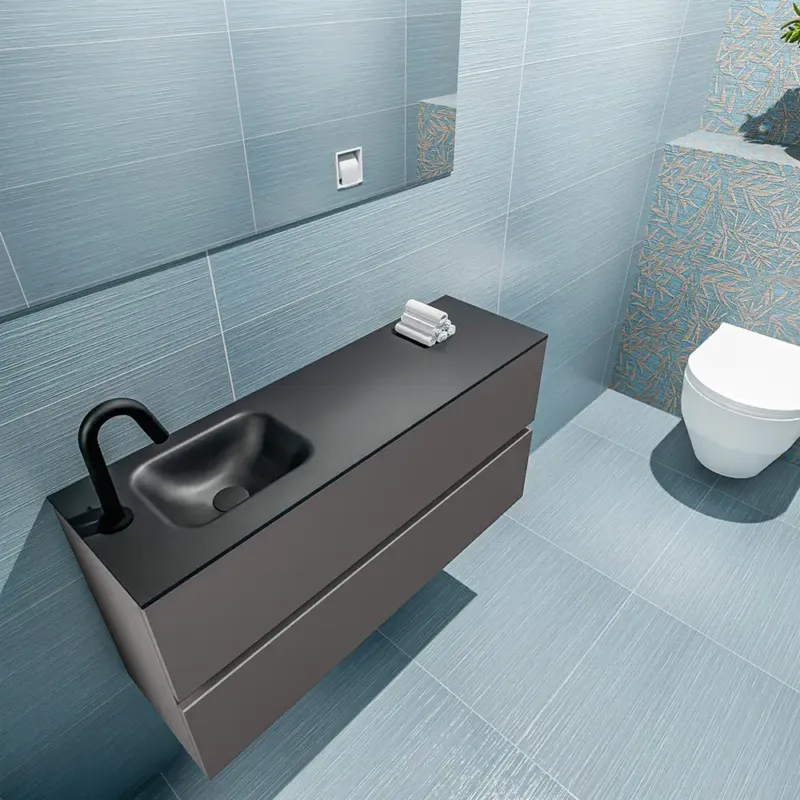 Mondiaz Ada 100cm toiletmeubel dark grey met wastafel urban links 1 kraangat Laatste Kans