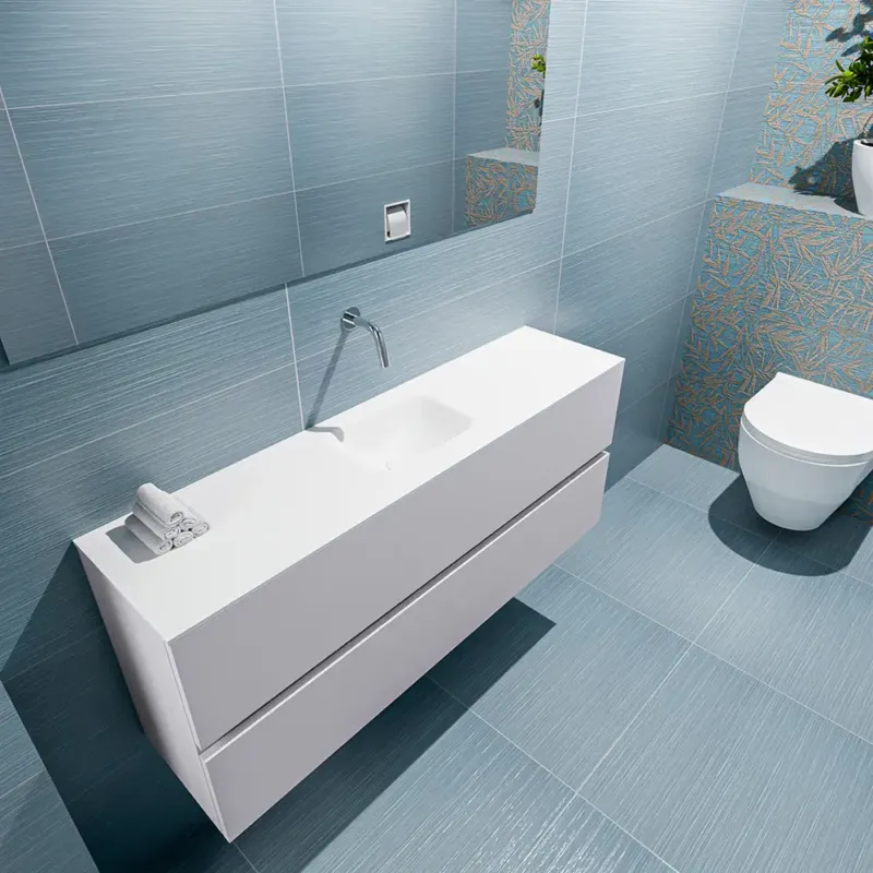 Mondiaz Ada 120cm toiletmeubel cale met wastafel talc midden zonder kraangat Direct Verzonden