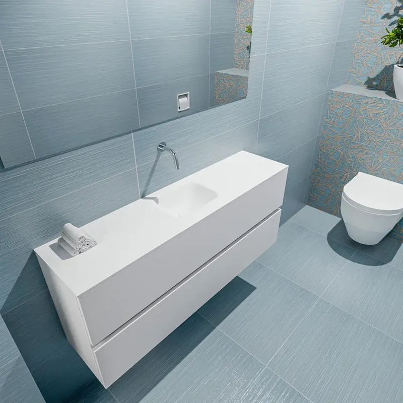 Betaalbaar Mondiaz Ada 120cm toiletmeubel talc met wastafel talc midden zonder kraangat