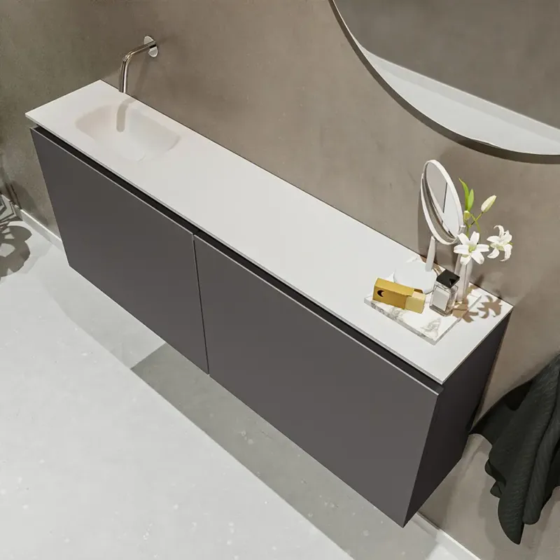 Premium Mondiaz Ture 120cm toiletmeubel dark grey met wastafel talc links geen kraangat